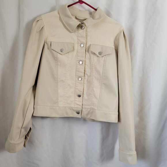 Bagatelle Ultra Soft Large Jacket Vegan Leather Button Front Beige pockets EUC - Picture 1 of 14